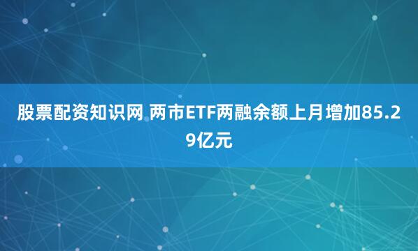 股票配资知识网 两市ETF两融余额上月增加85.29亿元