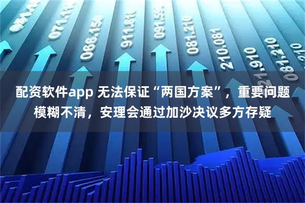 配资软件app 无法保证“两国方案”，重要问题模糊不清，安理会通过加沙决议多方存疑